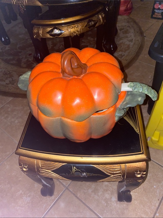 Studio Nova Other - Studio Nova Ceramic Pumpkin Fall Harvest Tureen with Leaf Handle - Orange